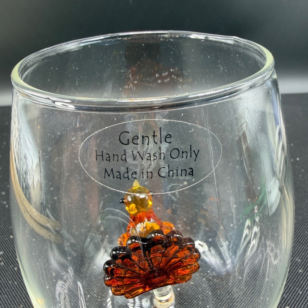 Crate and Barrel Turkey Stemless Wine Glasses Set of 2 Thanksgiving Glassware - Picture 7 of 10